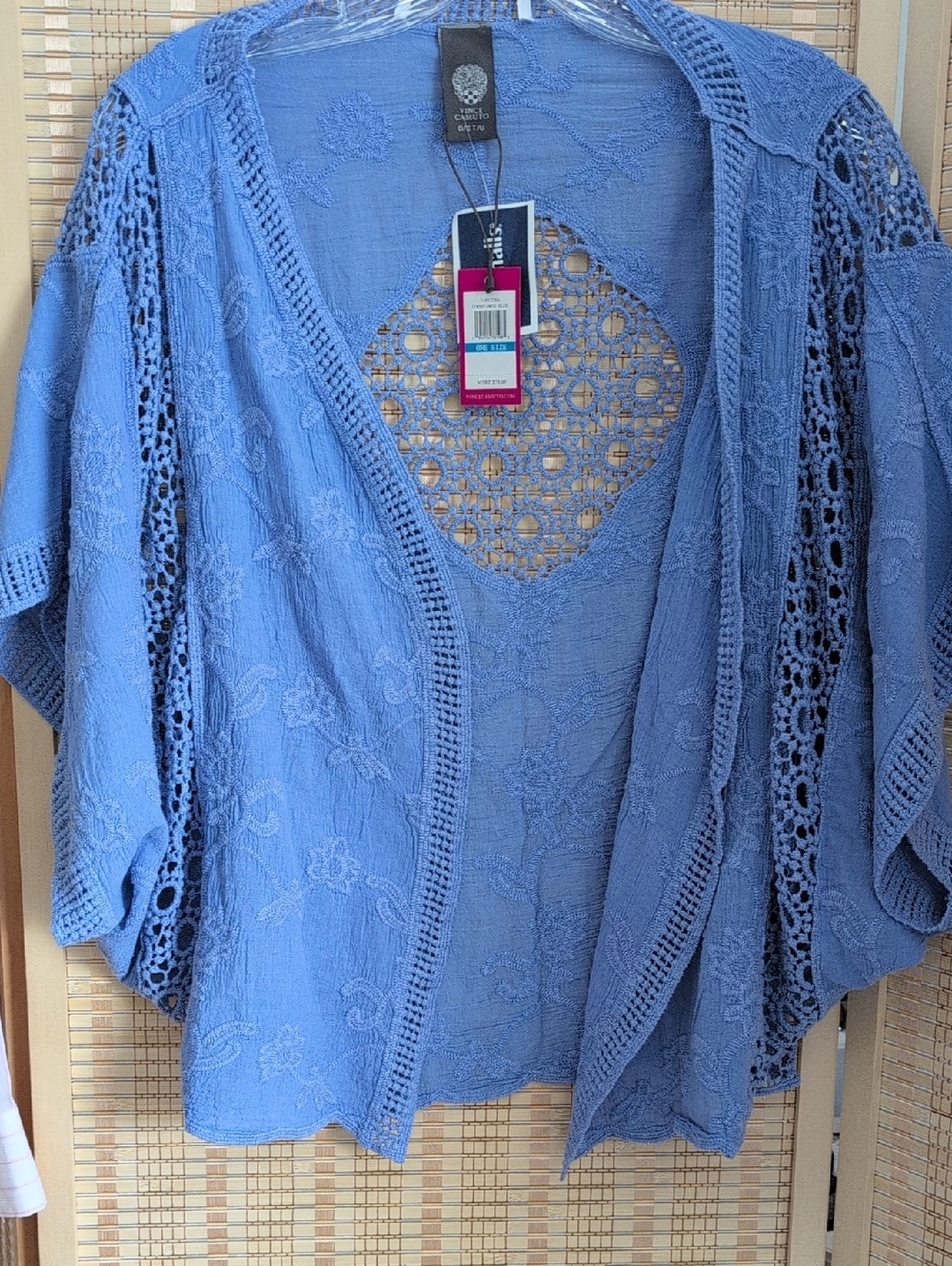 Vince Camuto Cornflower Blue Crochet-Trim Open Kimono